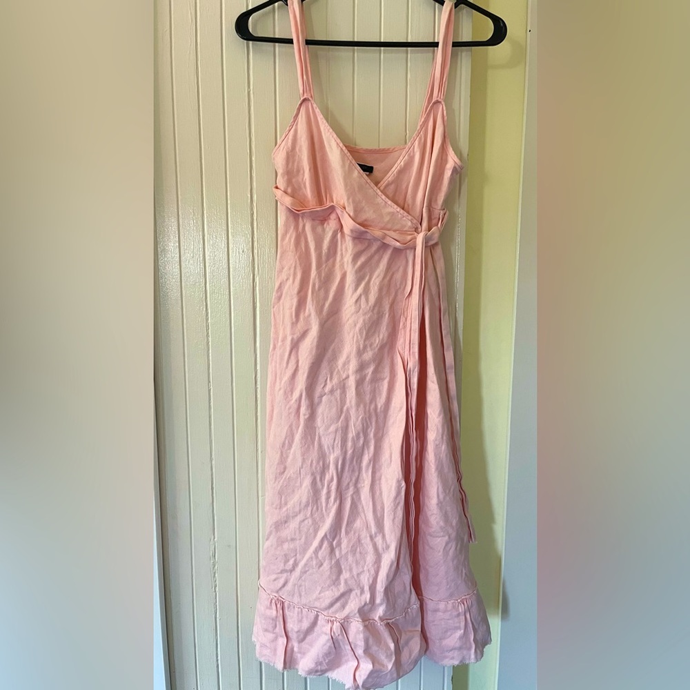 J Crew Soft Pink Linen Wrap Dress